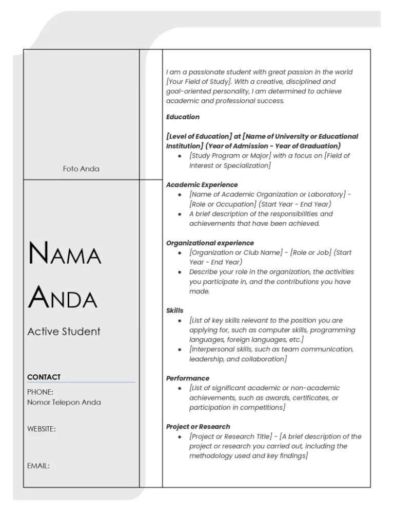 Contoh Cv Magang Untuk Mahasiswa Beserta Do S And Donts Dalam