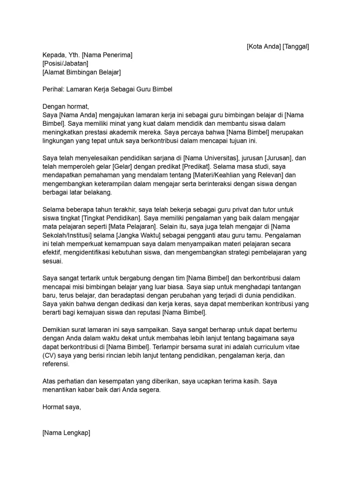 contoh cover letter guru