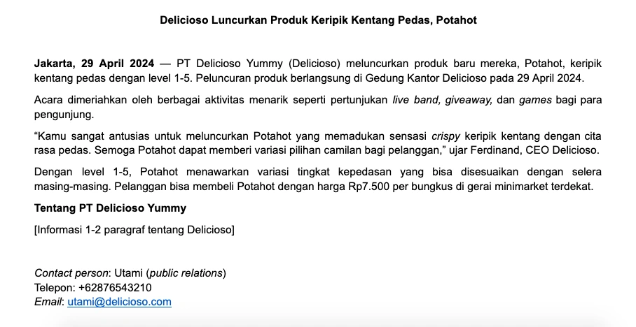 contoh press release launching produk