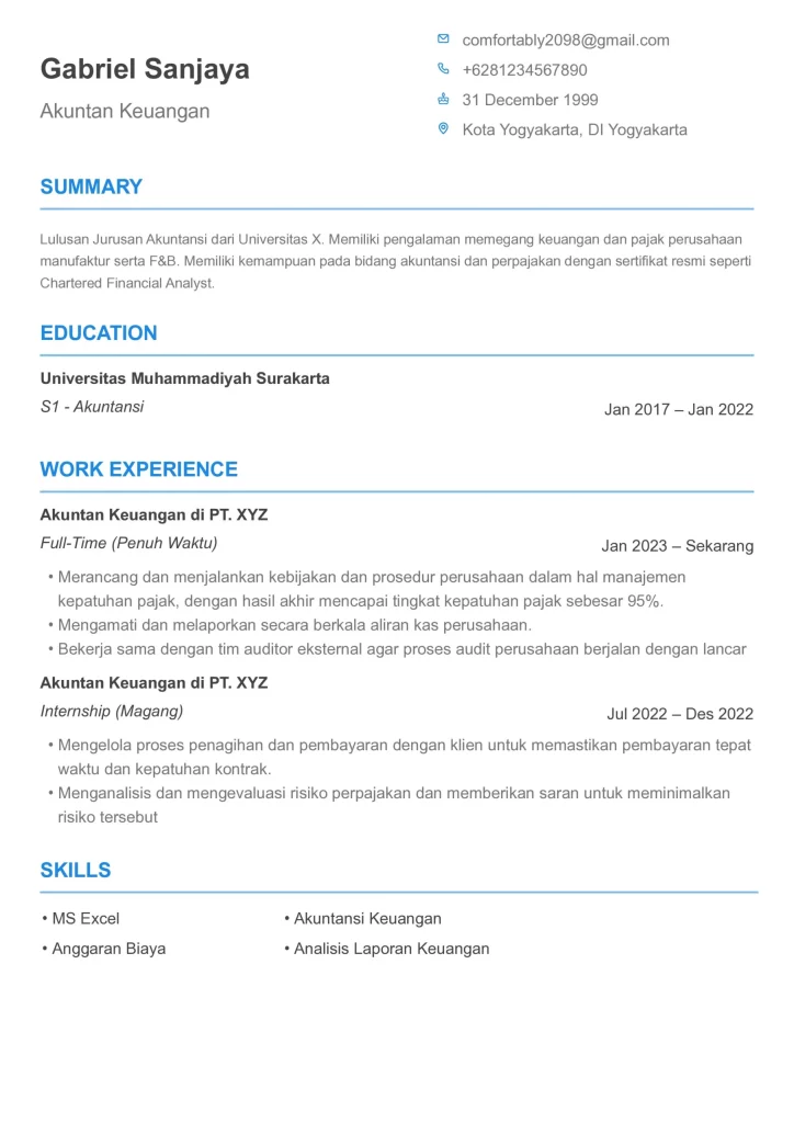 contoh cv akuntan bahasa indonesia 