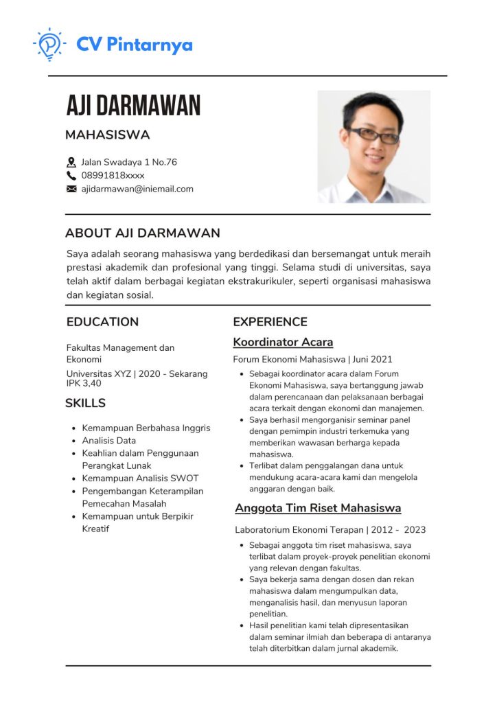 Contoh CV Beasiswa Bahasa Indonesia