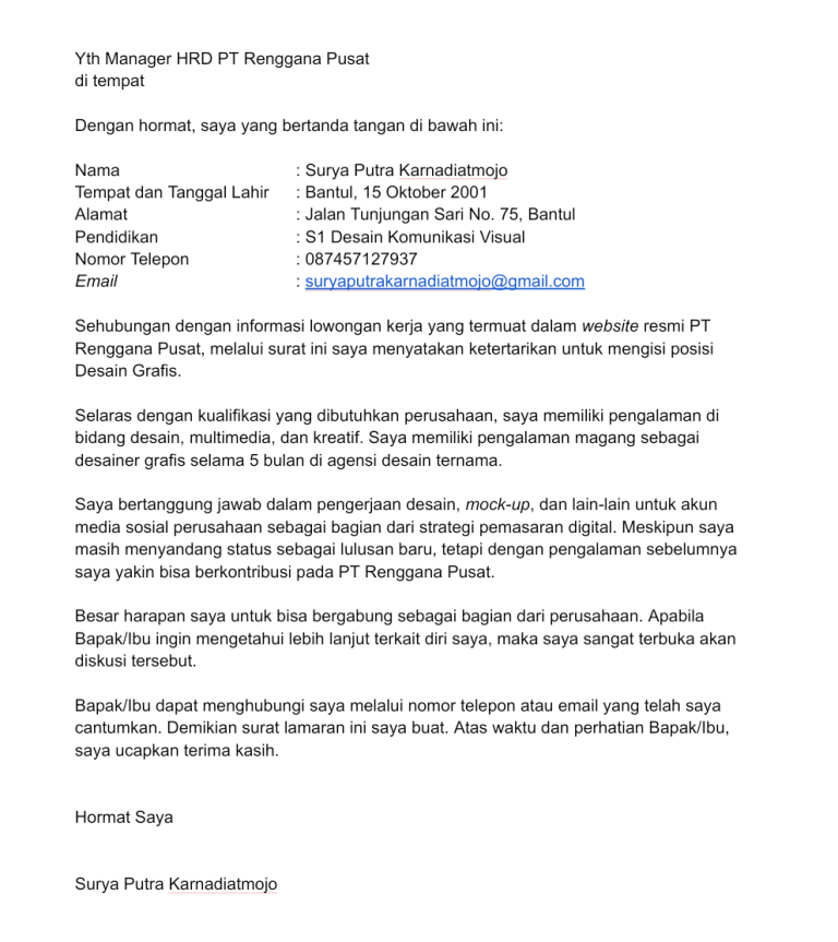 5 Contoh Surat Lamaran Kerja Desain Grafis Dan Tips Membuatnya 