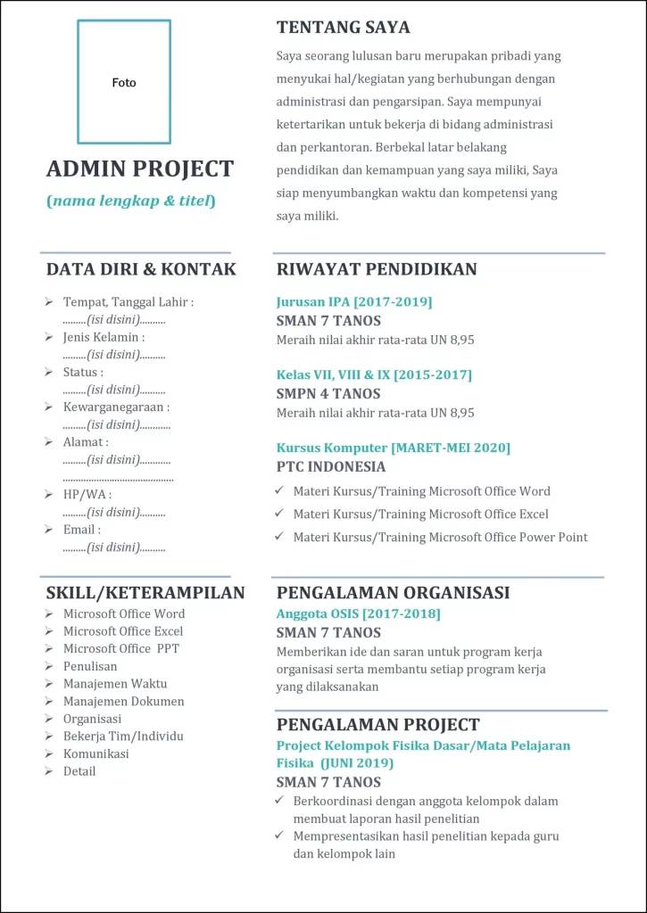 Contoh CV Beasiswa Lulusan SMA