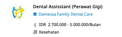 Gaji Perawat Gigi di Damessa Family Dental Care
