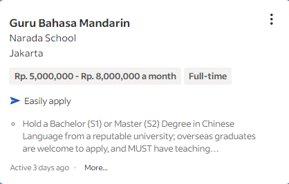 gaji guru bahasa asing Narada School